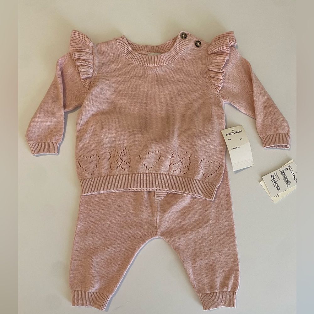 Nordstrom Baby Ruffled Sweater and Pants Set Pink 6M NWT - Picture 1 of 4